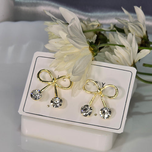 AK00040 - Sparkle Bow & Ribbon Drop Stud Earrings