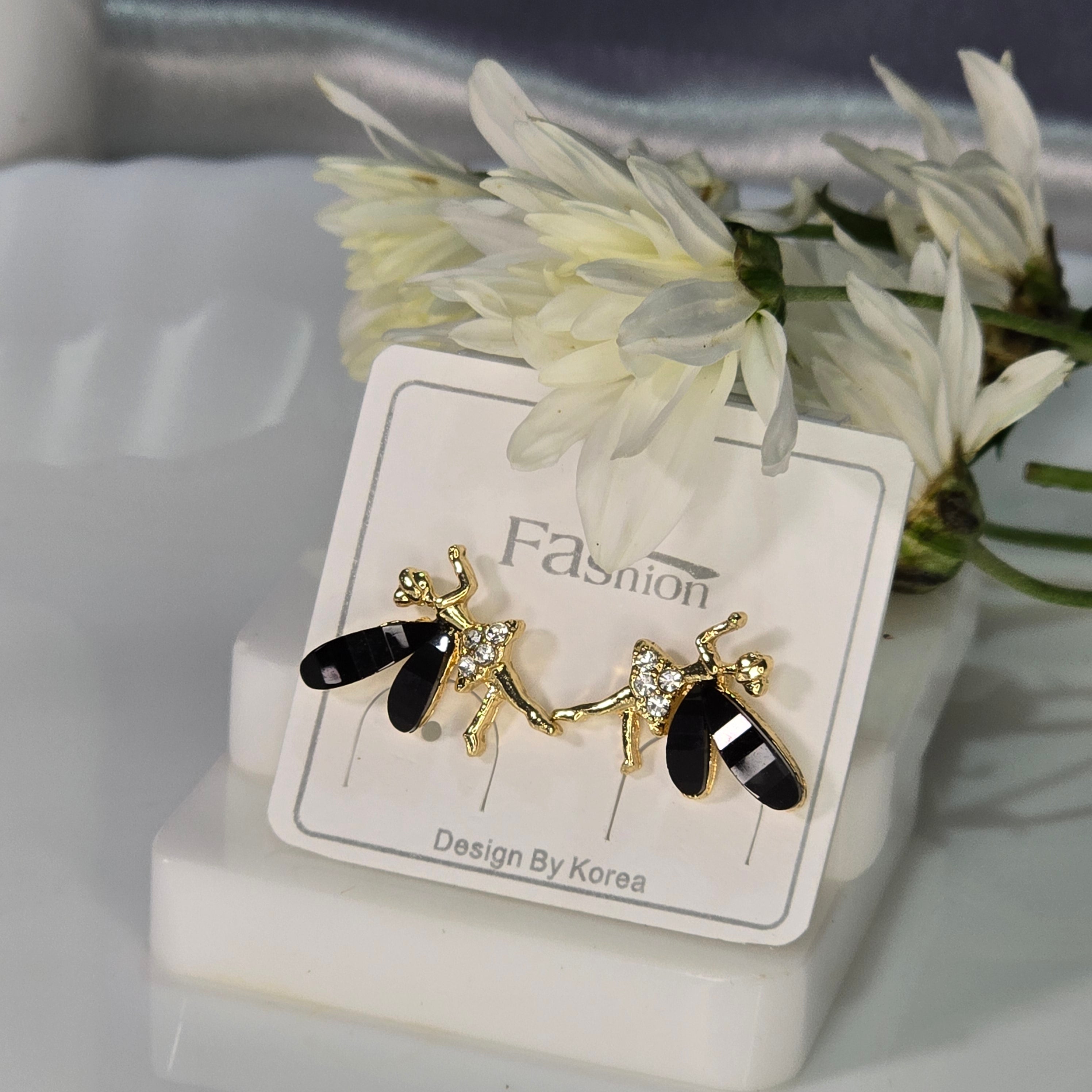 AK00054 - Whimsical Bee & Fairy Crystal Stud Earrings