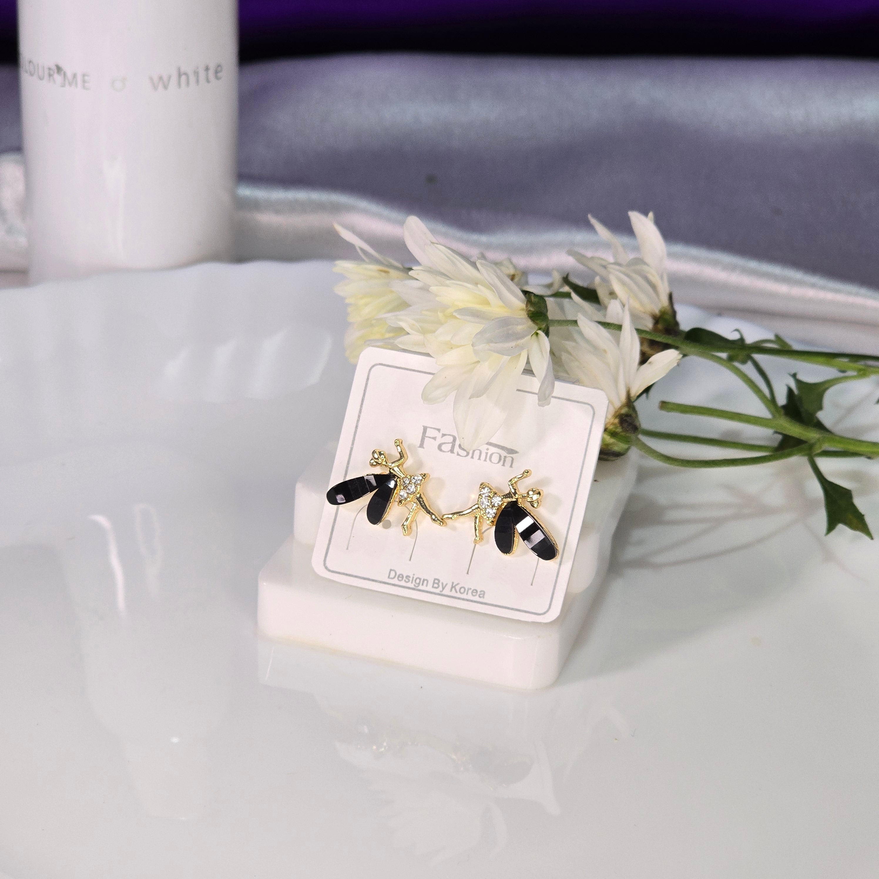 AK00054 - Whimsical Bee & Fairy Crystal Stud Earrings