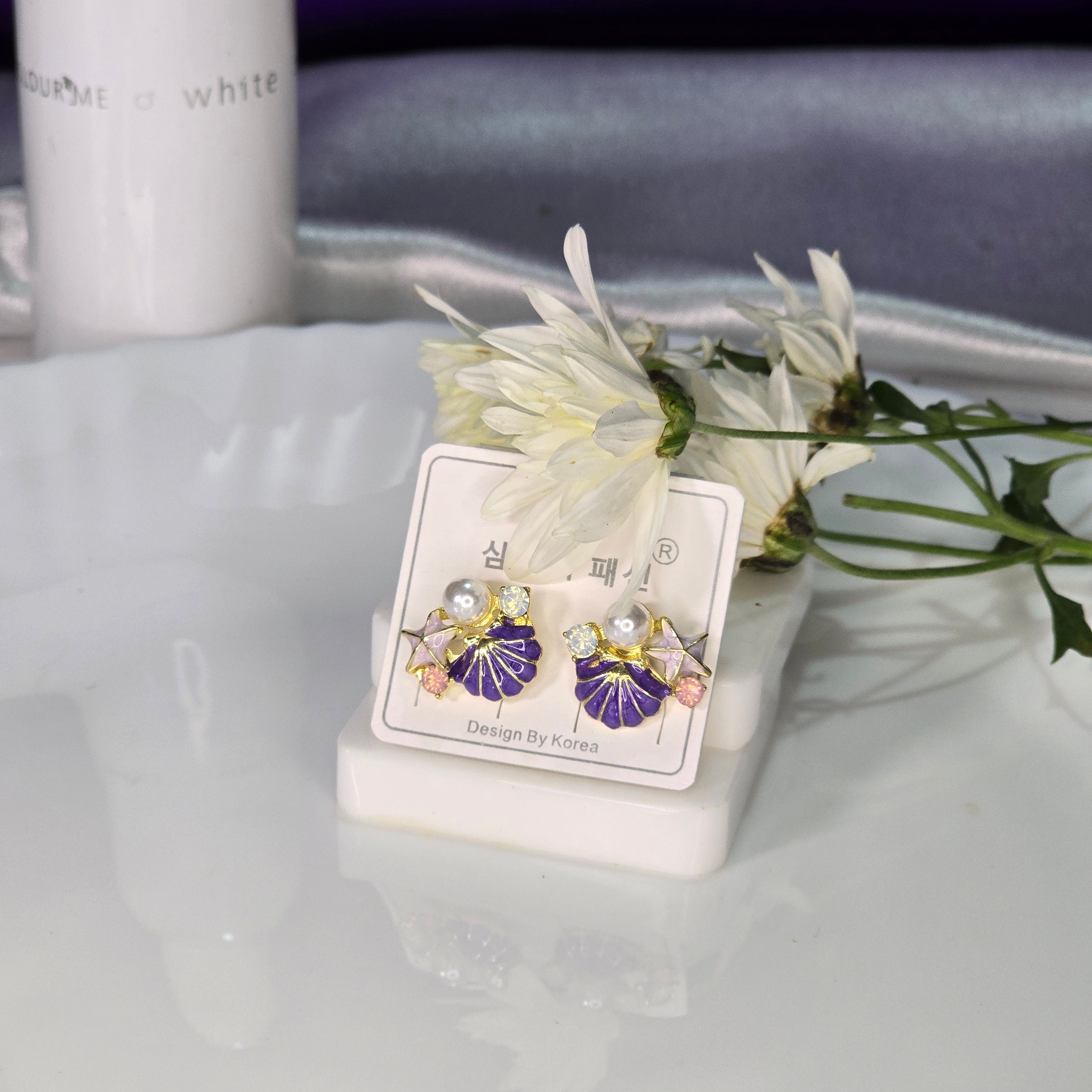 AK00062 - Oceanic Bloom Enamel & Pearl Stud Earrings