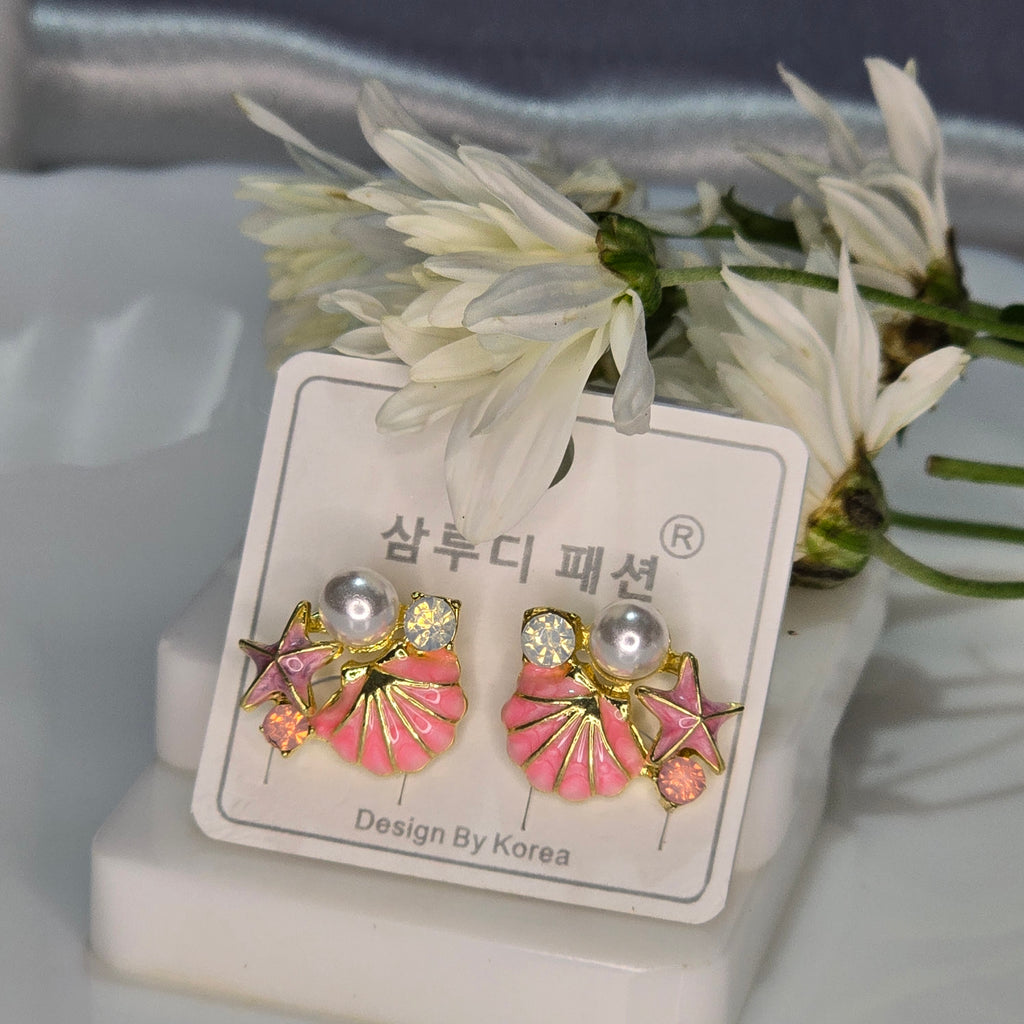 AK00062 - Oceanic Bloom Enamel & Pearl Stud Earrings