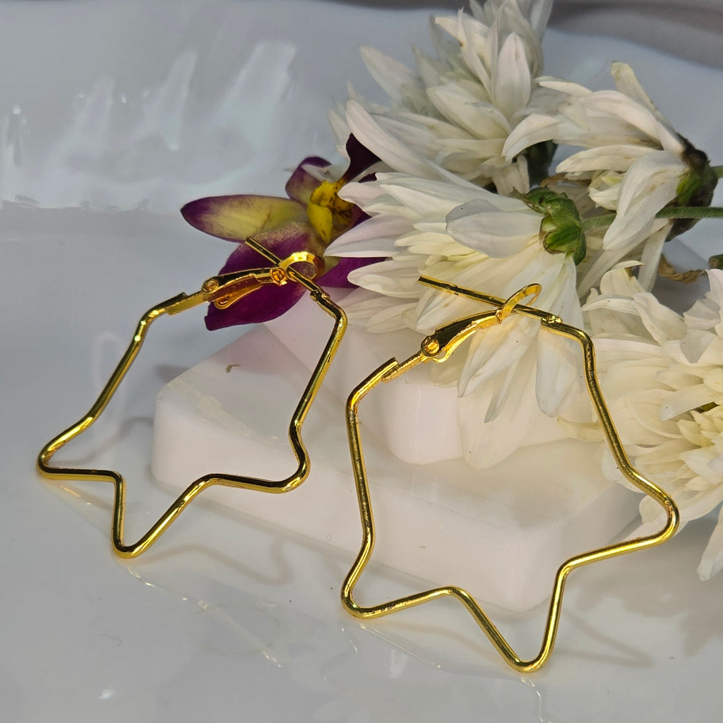 AK00068 - Celestial Star Hoop Earrings – Polished Gold Finish